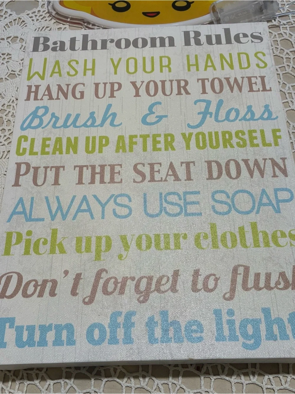 Bathroom Rules Wall Art - Yellow & Blue Text